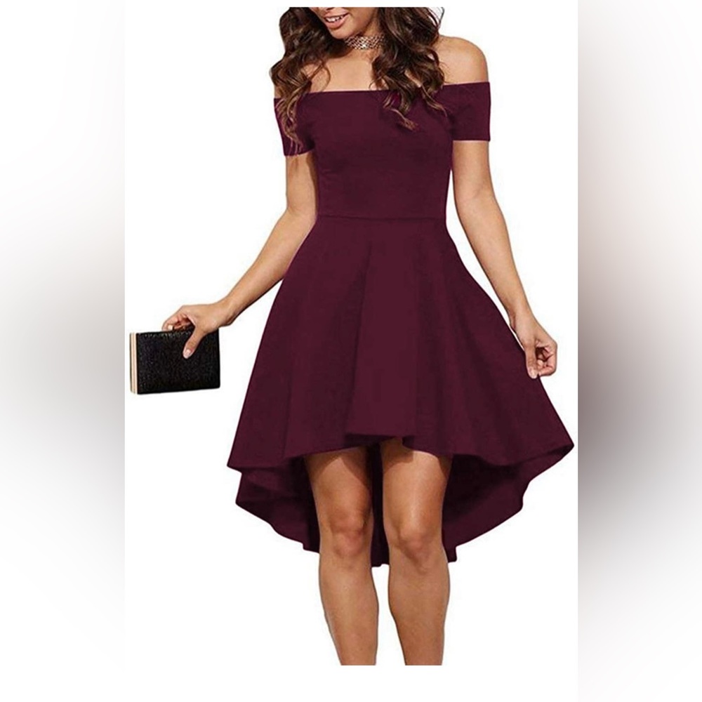 Sarin Mathews Womens Off The Shoulder Short Sleeve Cocktail Burgundy Dress